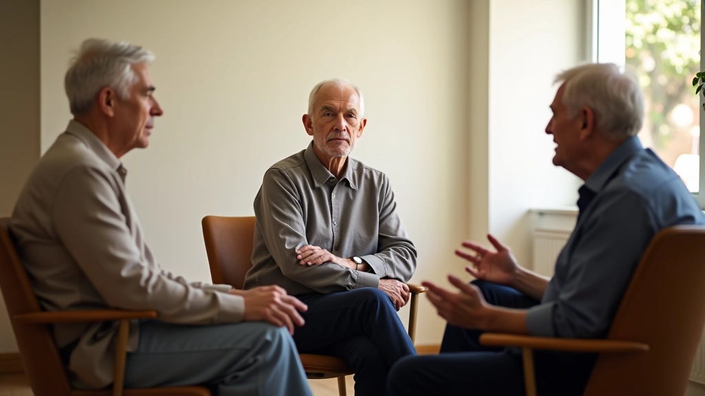 Small group of people in discussion circle, engaged in meaningful conversation