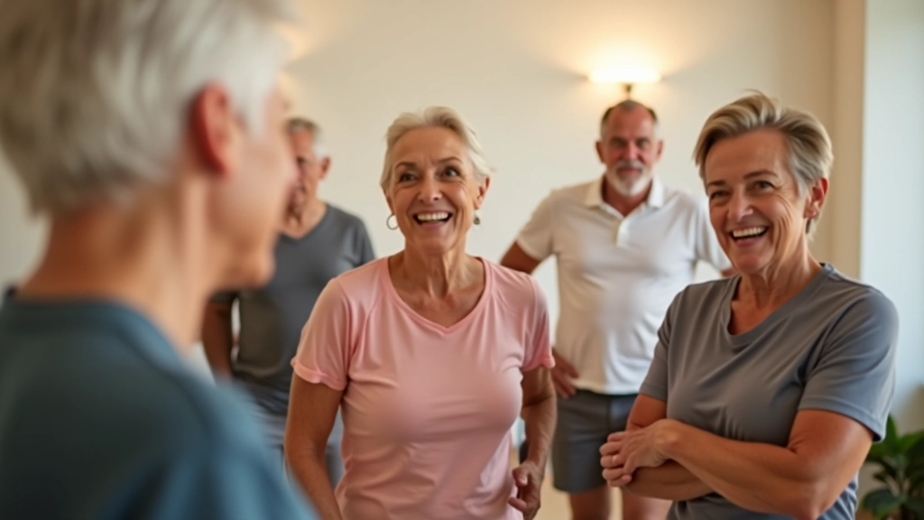 Seniors participating in a group activity class with instructor leading the session