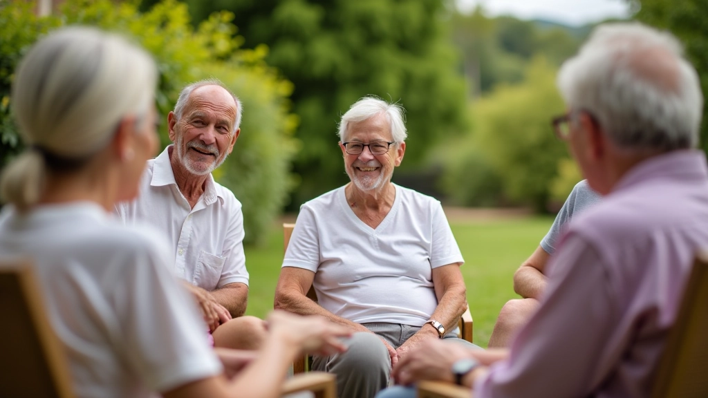 Group of senior friends laughing together during a social gathering outdoors