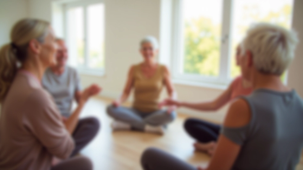 Group session of retirees doing gentle strength exercises together