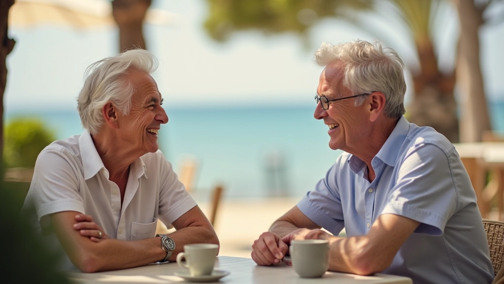 Two people having a friendly conversation outdoors in Portugal